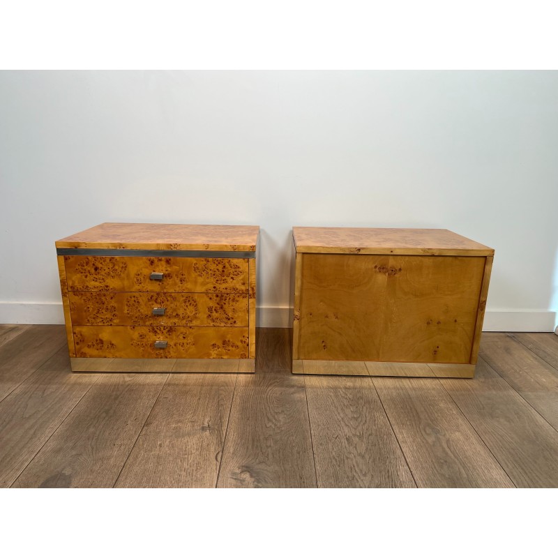 Paire Chevets Loupe de Noyer Willy Rizzo | Design Italien 1970