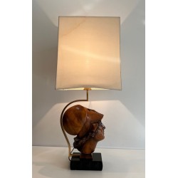 Paire de Lampes en Noyer, Visages de Soldats Casqués, Travail Italien, vers 1970