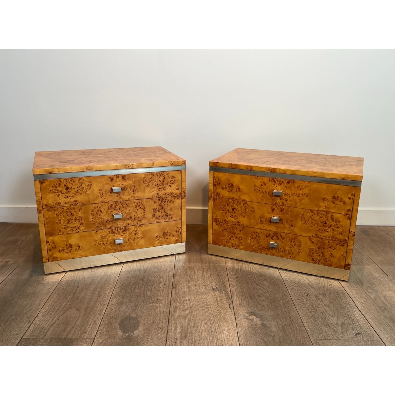 Willy Rizzo Burl Walnut Nightstands | Italian Design 1970s