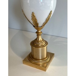 White Opaline Ostrich Egg Table Lamp, Gilt Nickel, Style of Maison Charles, circa 1970