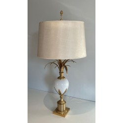 White Opaline Ostrich Egg Table Lamp, Gilt Nickel, Style of Maison Charles, circa 1970