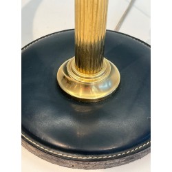 Dark Green Stitched Leather & Brass Desk Lamp, Style of Jacques Adnet, circa 1970
