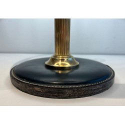 Dark Green Stitched Leather & Brass Desk Lamp, Style of Jacques Adnet, circa 1970