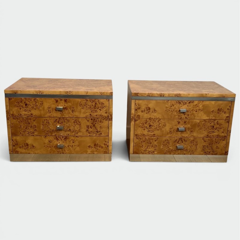 Willy Rizzo Burl Walnut Nightstands | Italian Design 1970s