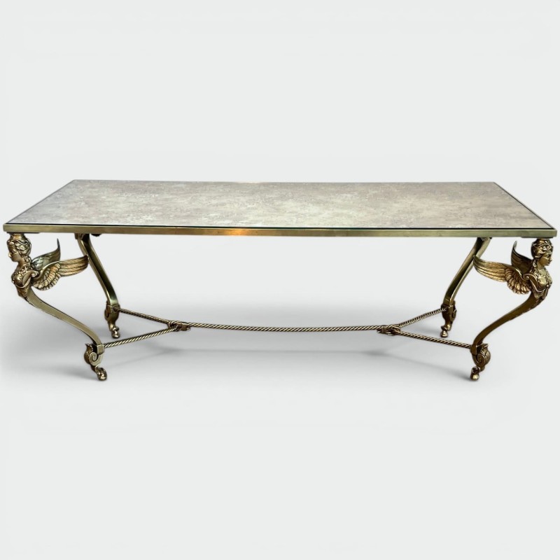 Table Basse Sphynges Bronze Miroir Venere 1970 - Maison Barrois