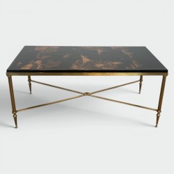 Brass & Chinoiserie Lacquer Coffee Table | Maison Jansen 1940s