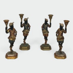 Suite de Quatre Sculptures Porte-Torchères "Moretti" Polychromes, Style Vénitien, 1950s