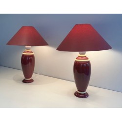 Pair of Pink & Cream Ceramic Table Lamps, French Work, circa 1970