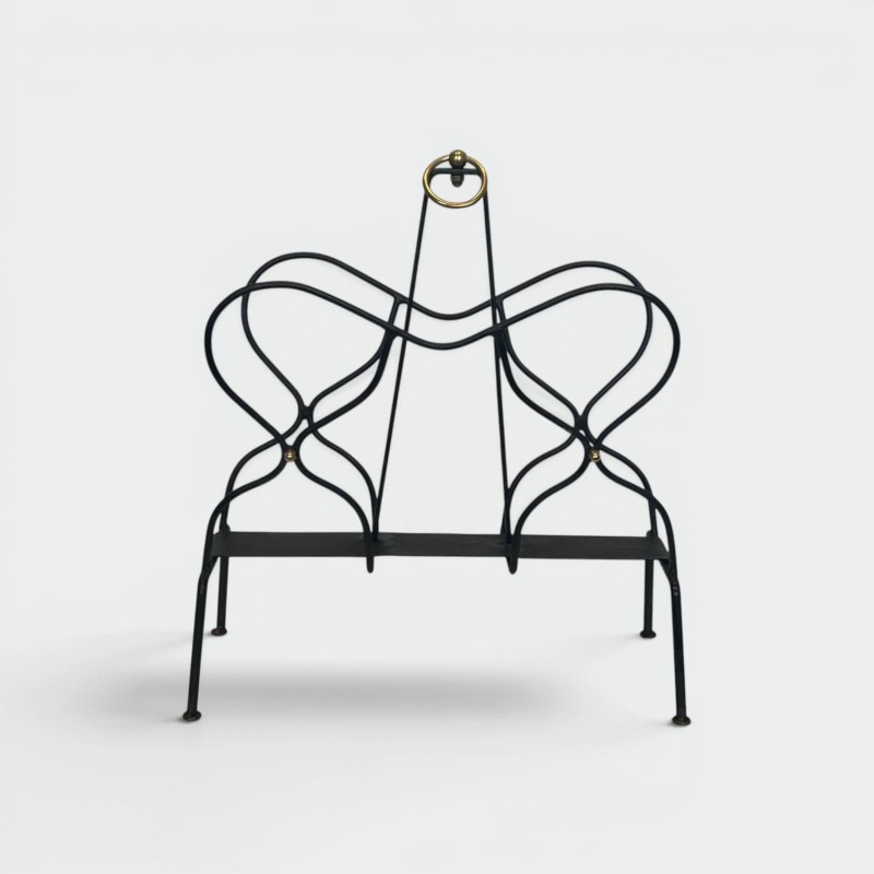 Black Metal & Brass Magazine Rack | Jacques Adnet 1950s