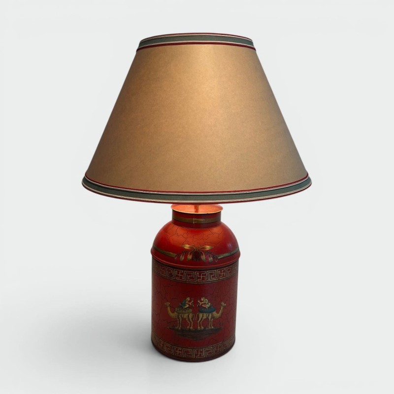 Lampe Tôle Peinte Rouge Chinoiseries | Boîte à Thé XXe Siècle