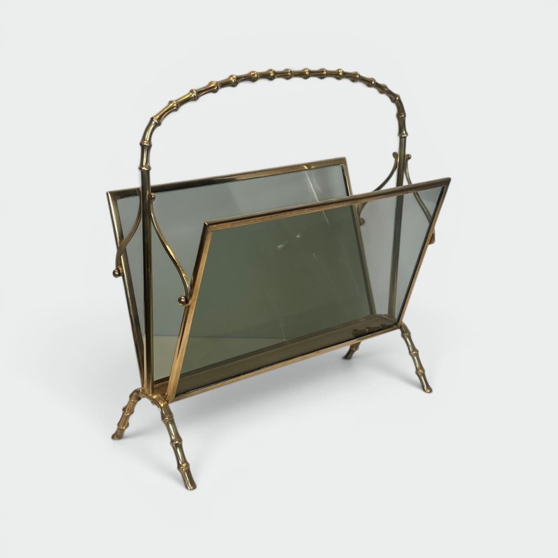Faux-Bamboo Brass Magazine Rack | Maison Baguès 1970s