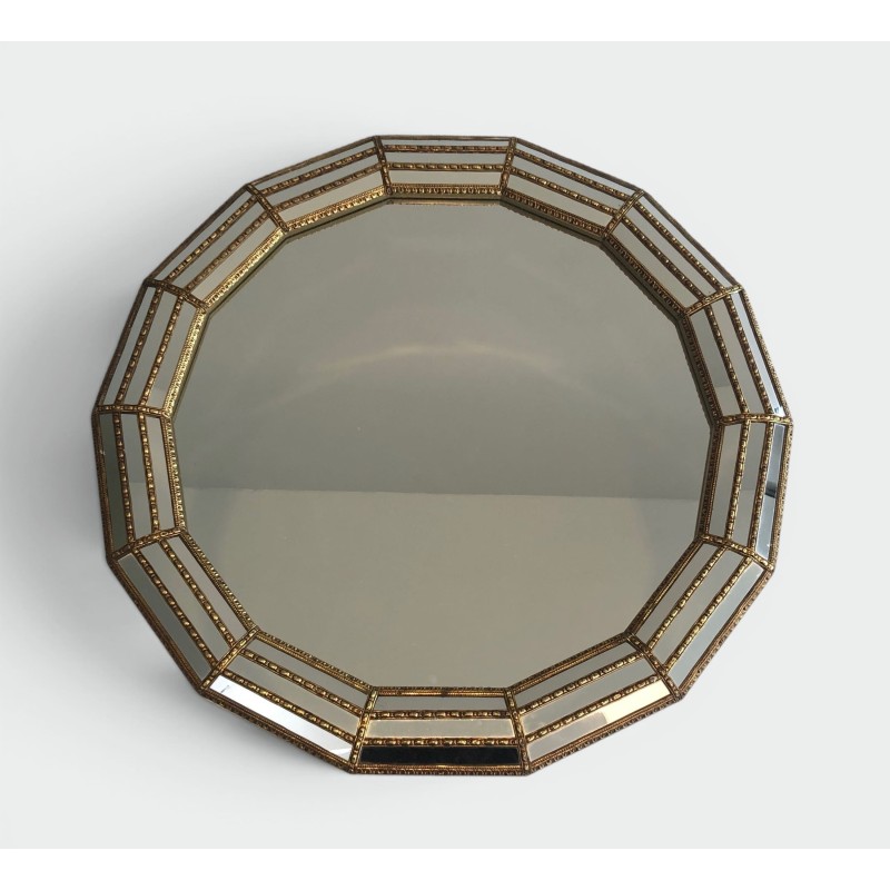 Miroir Octogonal Multi-Facettes Guirlandes Laiton | Années 70