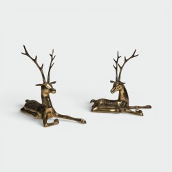 Paire Cerfs Bronze Poli Gravé | Sculpture Française Années 1970