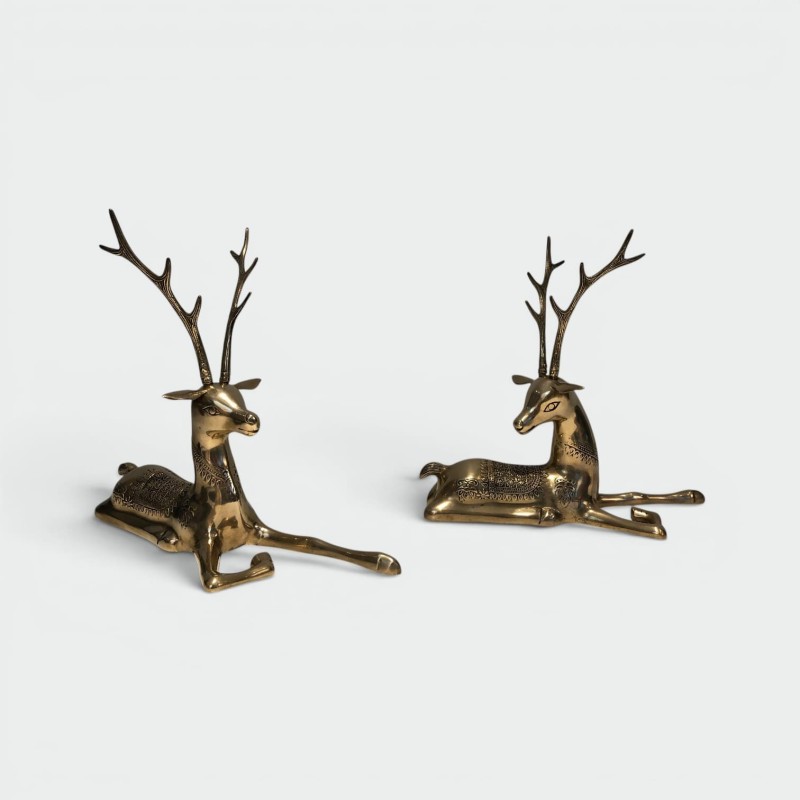 Paire Cerfs Bronze Poli Gravé | Sculpture Française Années 1970