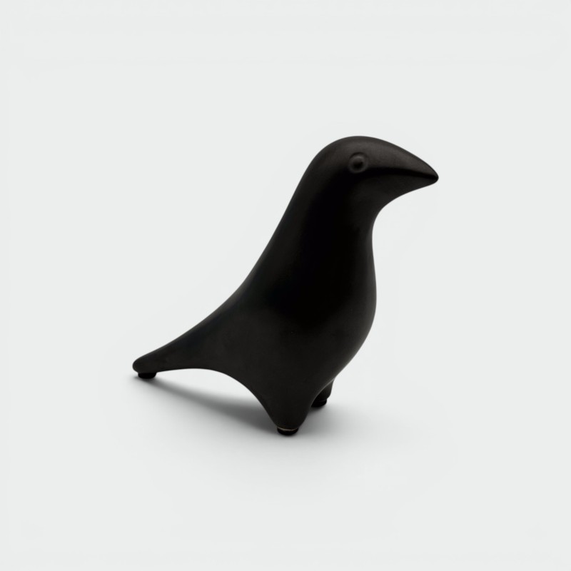 Oiseau Céramique Noire Minimaliste | Style Jouve Années 50