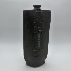 Grand Vase Céramique Noir Brutaliste | Signé Années 1970