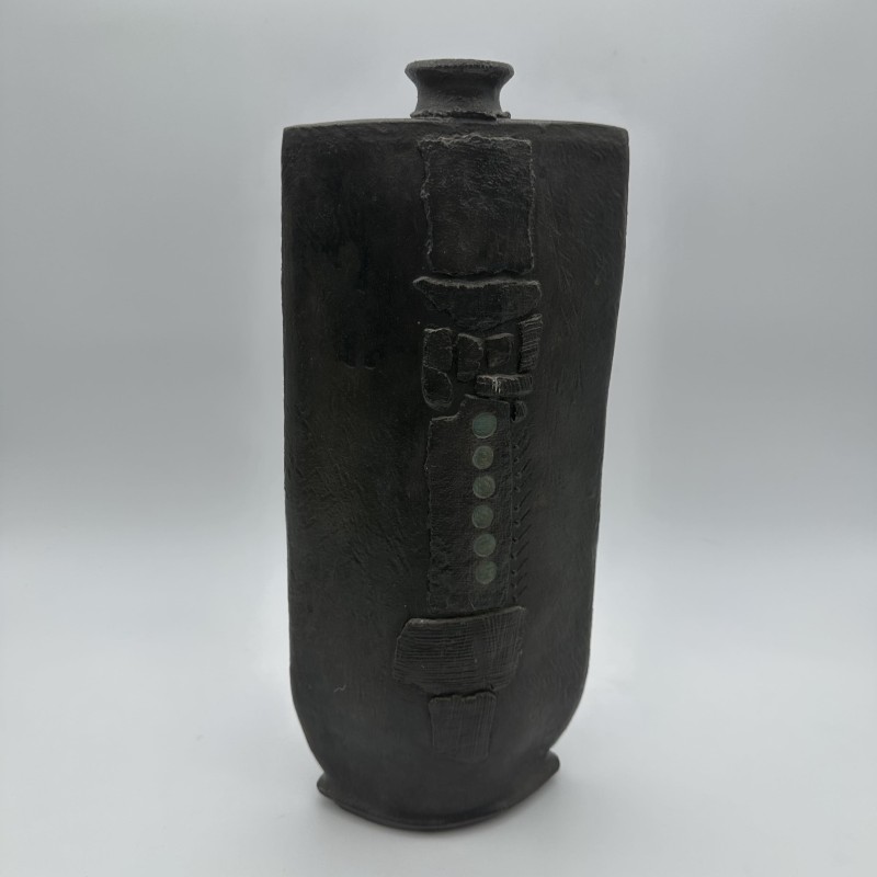 Grand Vase Céramique Noir Brutaliste | Signé Années 1970