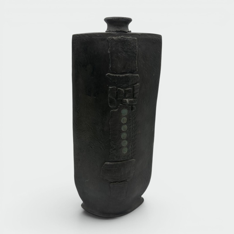 Grand Vase Céramique Noir Brutaliste | Signé Années 1970