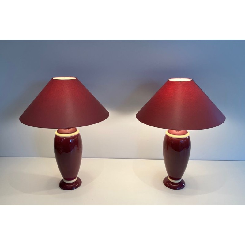 Pair of Pink & Cream Ceramic Table Lamps, French Work, circa 1970
