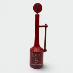 Bouteille moderniste en céramique émaillée rouge à bouchon sculptural – Signée, vers 1970