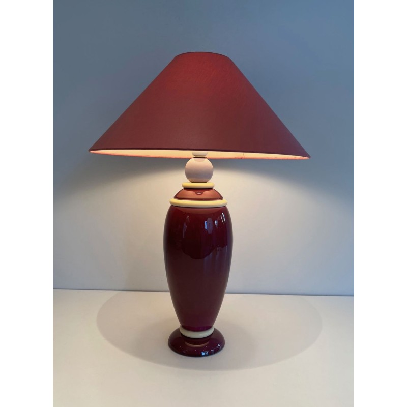 Paire de Lampes en Céramique Rose et Crème, Travail Français, vers 1970