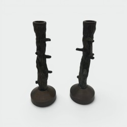Paire de bougeoir en bronze imitation bois vers 1970