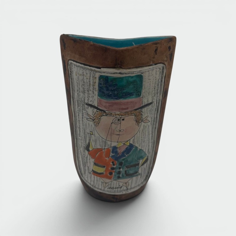 Vase Céramique Cuir Peint De Coccio, Italie, 1950