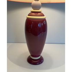 Paire de Lampes en Céramique Rose et Crème, Travail Français, vers 1970