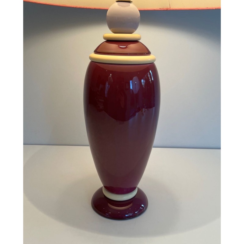 Paire de Lampes en Céramique Rose et Crème, Travail Français, vers 1970