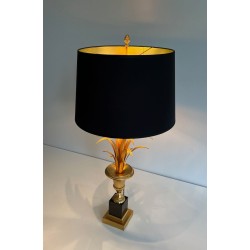 Paire de Lampes Palmier en Laiton et Laiton Laqué Noir dans le Goût de la Maison Charles. Vers 1970