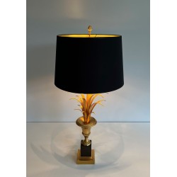Paire de Lampes Palmier en Laiton et Laiton Laqué Noir dans le Goût de la Maison Charles. Vers 1970
