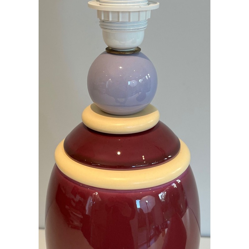 Pair of Pink & Cream Ceramic Table Lamps, French Work, circa 1970