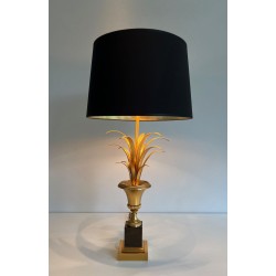Paire de Lampes Palmier en Laiton et Laiton Laqué Noir dans le Goût de la Maison Charles. Vers 1970