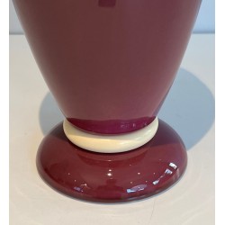 Paire de Lampes en Céramique Rose et Crème, Travail Français, vers 1970