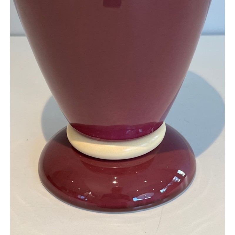 Paire de Lampes en Céramique Rose et Crème, Travail Français, vers 1970