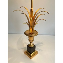 Paire de Lampes Palmier en Laiton et Laiton Laqué Noir dans le Goût de la Maison Charles. Vers 1970