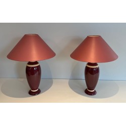 Pair of Pink & Cream Ceramic Table Lamps, French Work, circa 1970
