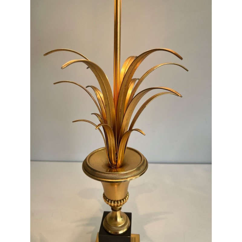Paire de Lampes Palmier en Laiton et Laiton Laqué Noir dans le Goût de la Maison Charles. Vers 1970