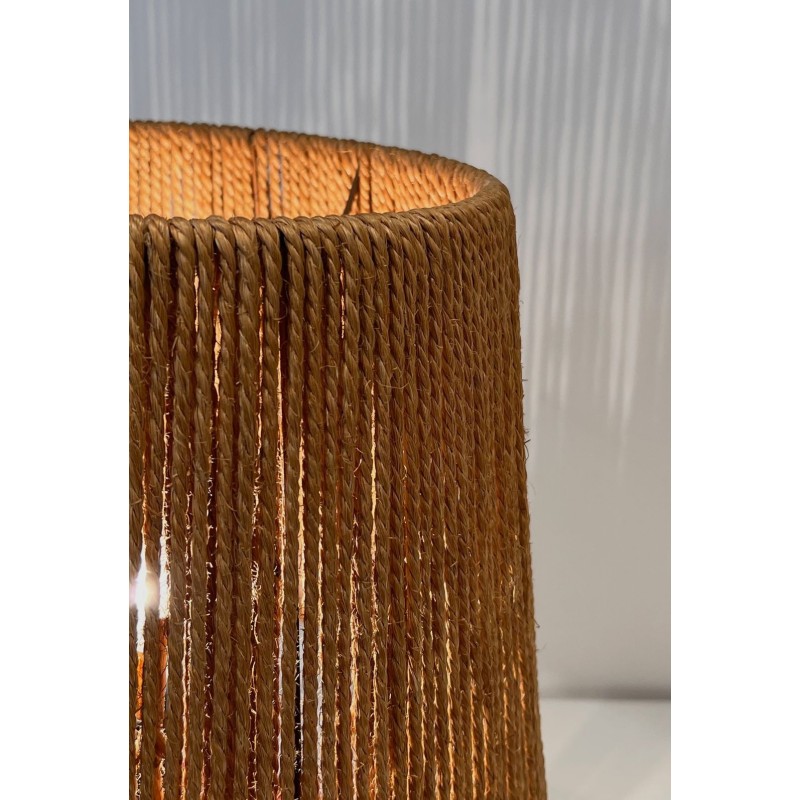 Round Rattan Table Lamp with Rope Shade, Style of Audoux-Minet, French Work, circa 1970