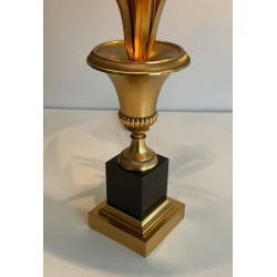 Paire de Lampes Palmier en Laiton et Laiton Laqué Noir dans le Goût de la Maison Charles. Vers 1970