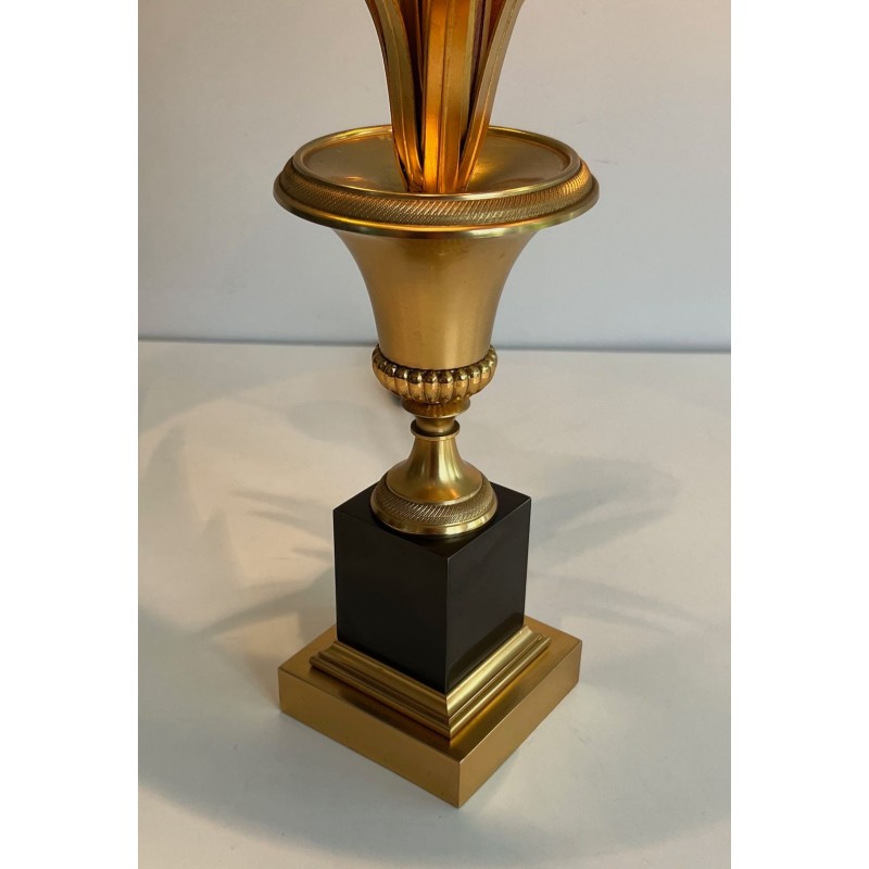 Paire de Lampes Palmier en Laiton et Laiton Laqué Noir dans le Goût de la Maison Charles. Vers 1970