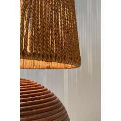 Lampe Ronde en Rotin Abat-Jour Corde, Goût Audoux-Minet, Travail Français, vers 1970