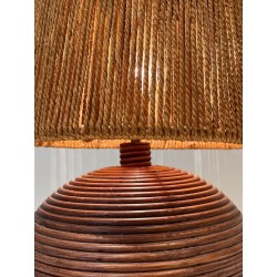 Lampe Ronde en Rotin Abat-Jour Corde, Goût Audoux-Minet, Travail Français, vers 1970