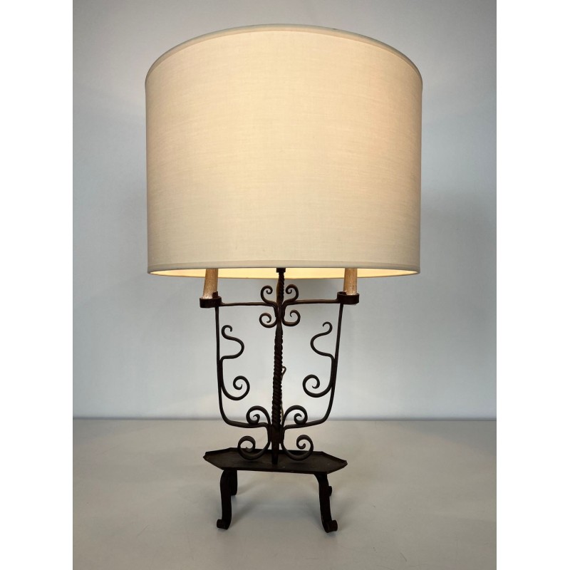 Six-Light Wrought Iron Candelabra, French Work, circa 1950