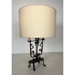 Six-Light Wrought Iron Candelabra, French Work, circa 1950