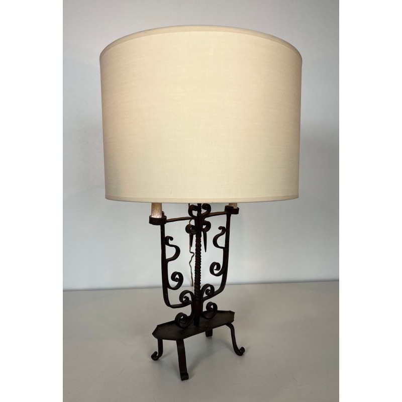 Six-Light Wrought Iron Candelabra, French Work, circa 1950