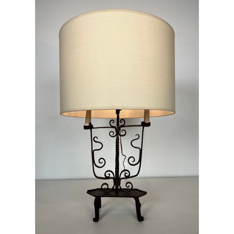 Six-Light Wrought Iron Candelabra, French Work, circa 1950