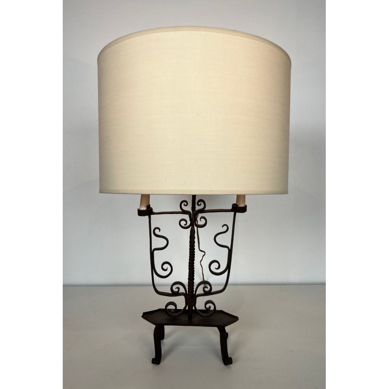 Six-Light Wrought Iron Candelabra, French Work, circa 1950