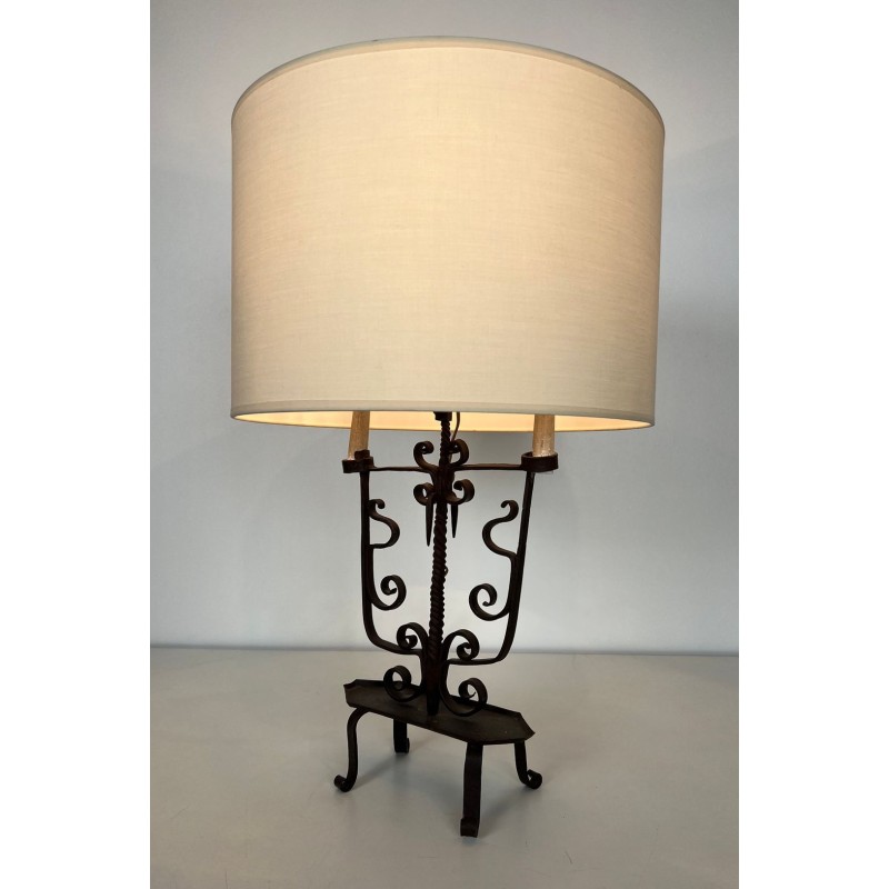 Six-Light Wrought Iron Candelabra, French Work, circa 1950