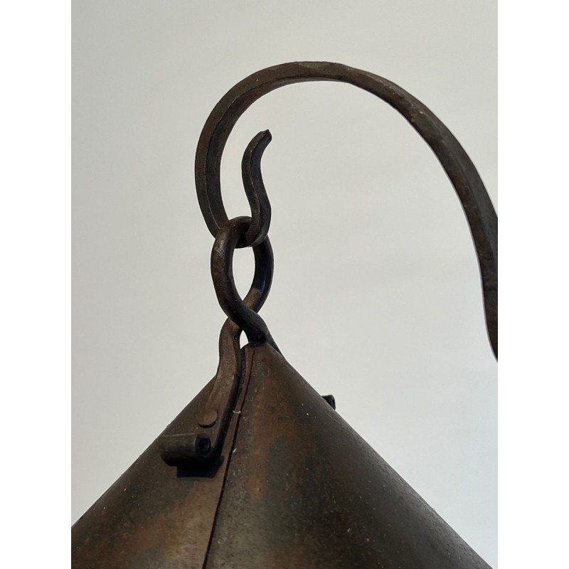 Two-Light Wrought Iron Candlestick, Riveted Conical Cups, French Work, circa 1950
